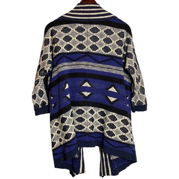 Lucky Brand Aztec Tribal Open Front Cardigan Pockets Oversized Drop Shoulders M - Picture 3 of 15
